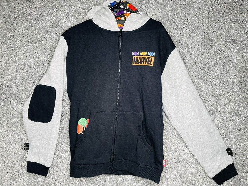 Marvel Hoodie Adult Small Halloween Avengers Disney Candy Lollipop Full Zip New